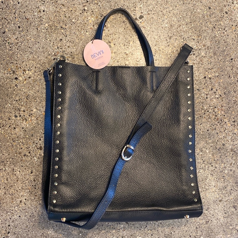 BEVINI Modena real black leather tote